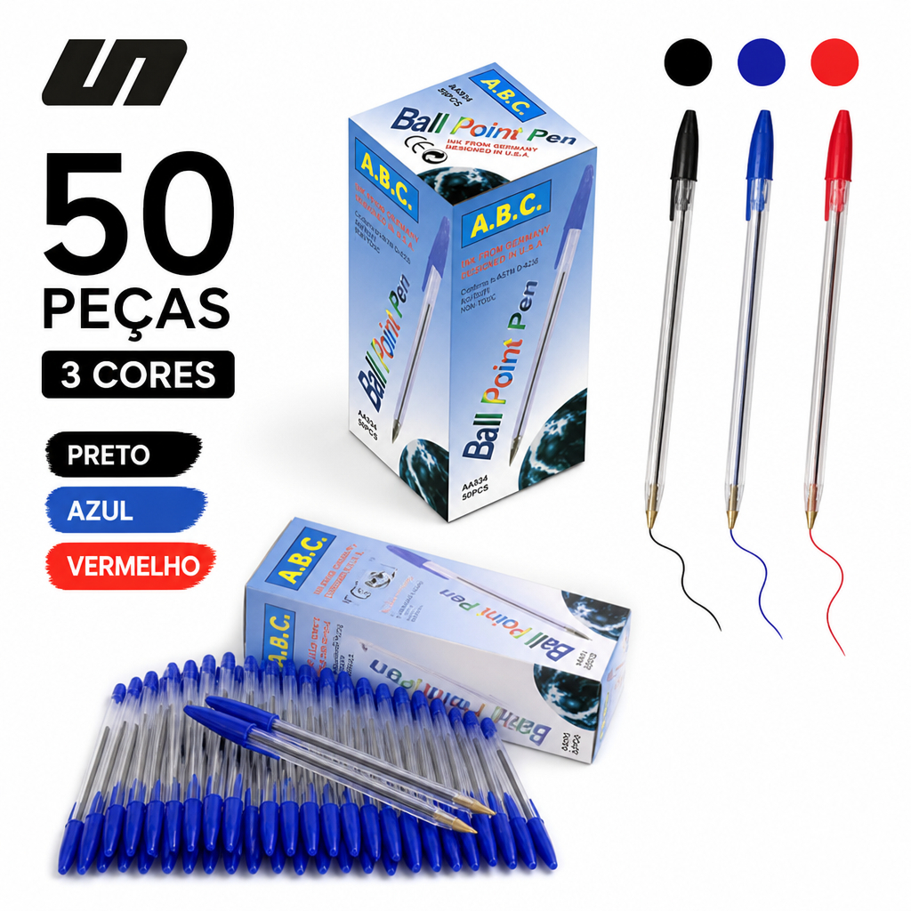 Kit 10-50 Canetas Esferográficas Ponta Média Simple Azul Preta Vermelha Escolar Escritório - 934
