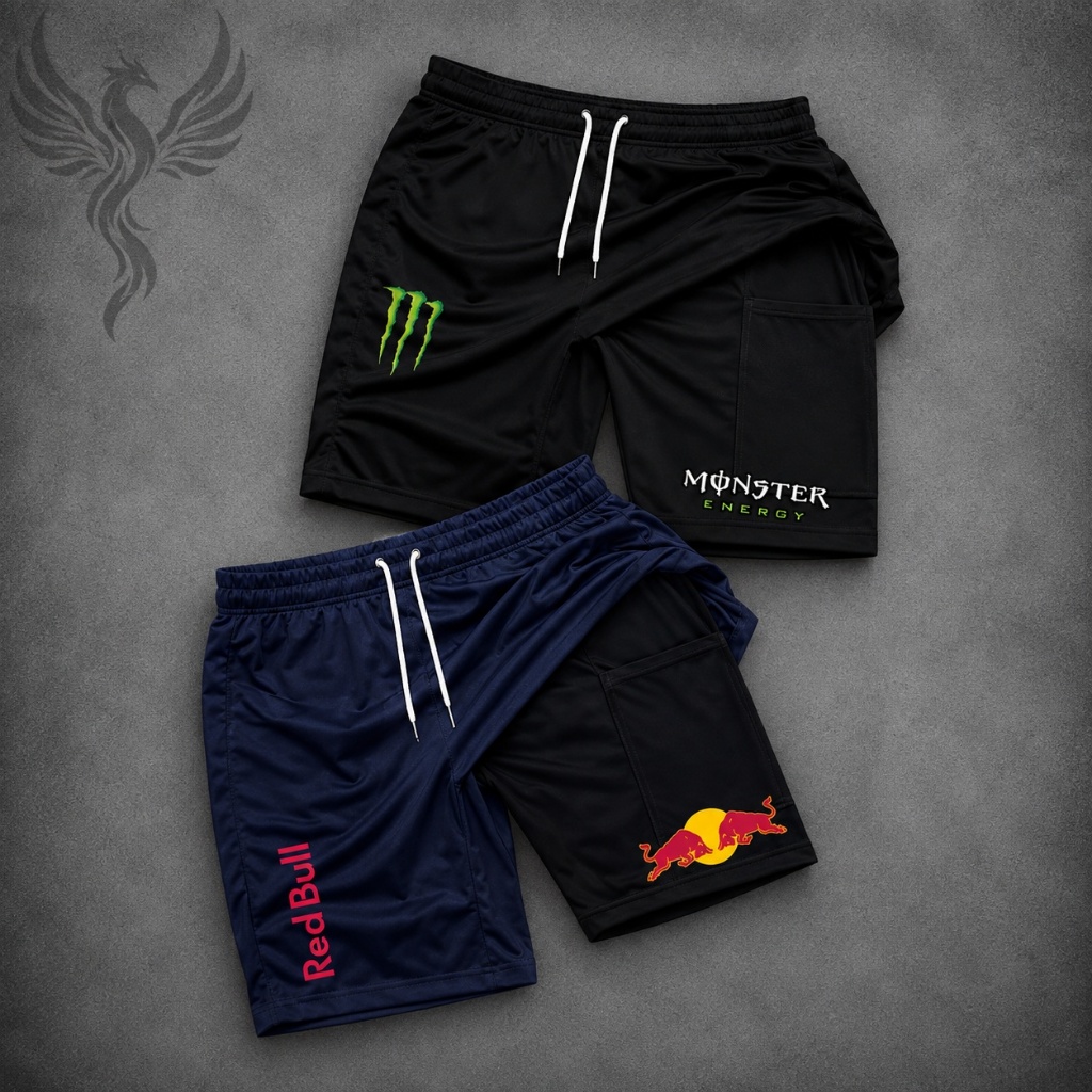 KIT 2 Bermuda Compressão Short Esportivo Masculino DryFit Elastano Academia Corrida Bike Crossfit Monster+RedBll