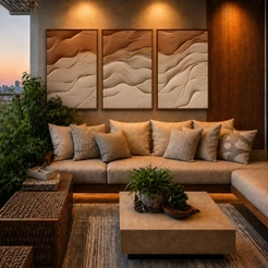 Quadro De Decoração Com 3 Telas Abstrato Para Sala Quarto Escritorio 60x90 Moldura Com E Sem Vidro