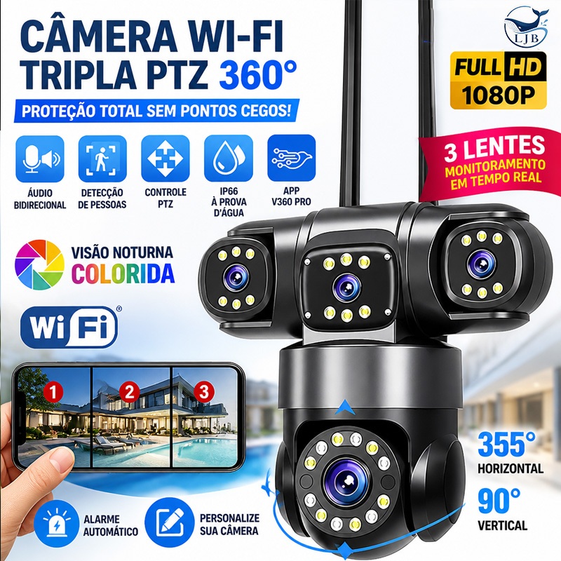 Câmera de Segurança 12MP 360° 4K Visão Noturna Detecção de Movimento Preto P16