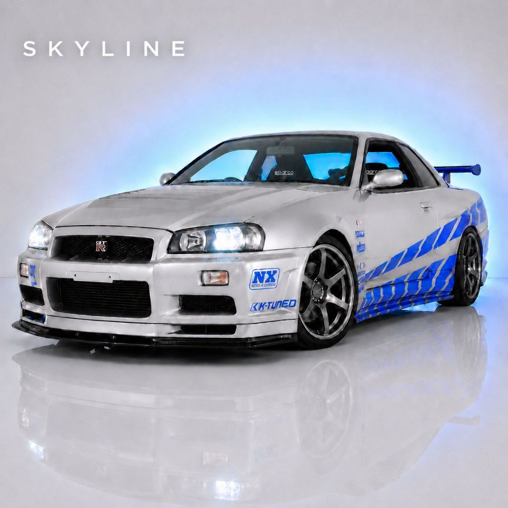 Miniatura Nissan Skyline GT-R R34 Fast Furious Escala 1:24 Abre Portas e Capô Motor Detalhado Colecionável