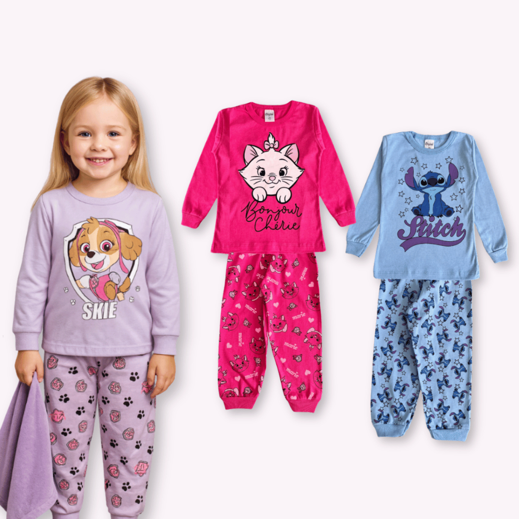 KIT 2 Conjuntos Pijama Sortido Infantil Menina Inverno Manga Longa Feminino Algodão