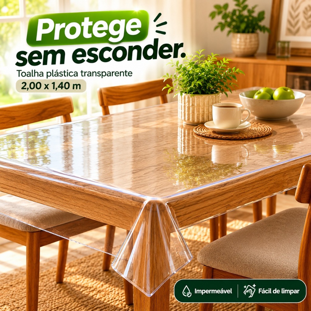 Toalha de Mesa Plastico 4 6 8 Lugares Transparente Impermeavel Premium Decoração Cozinha Cristal Pvc