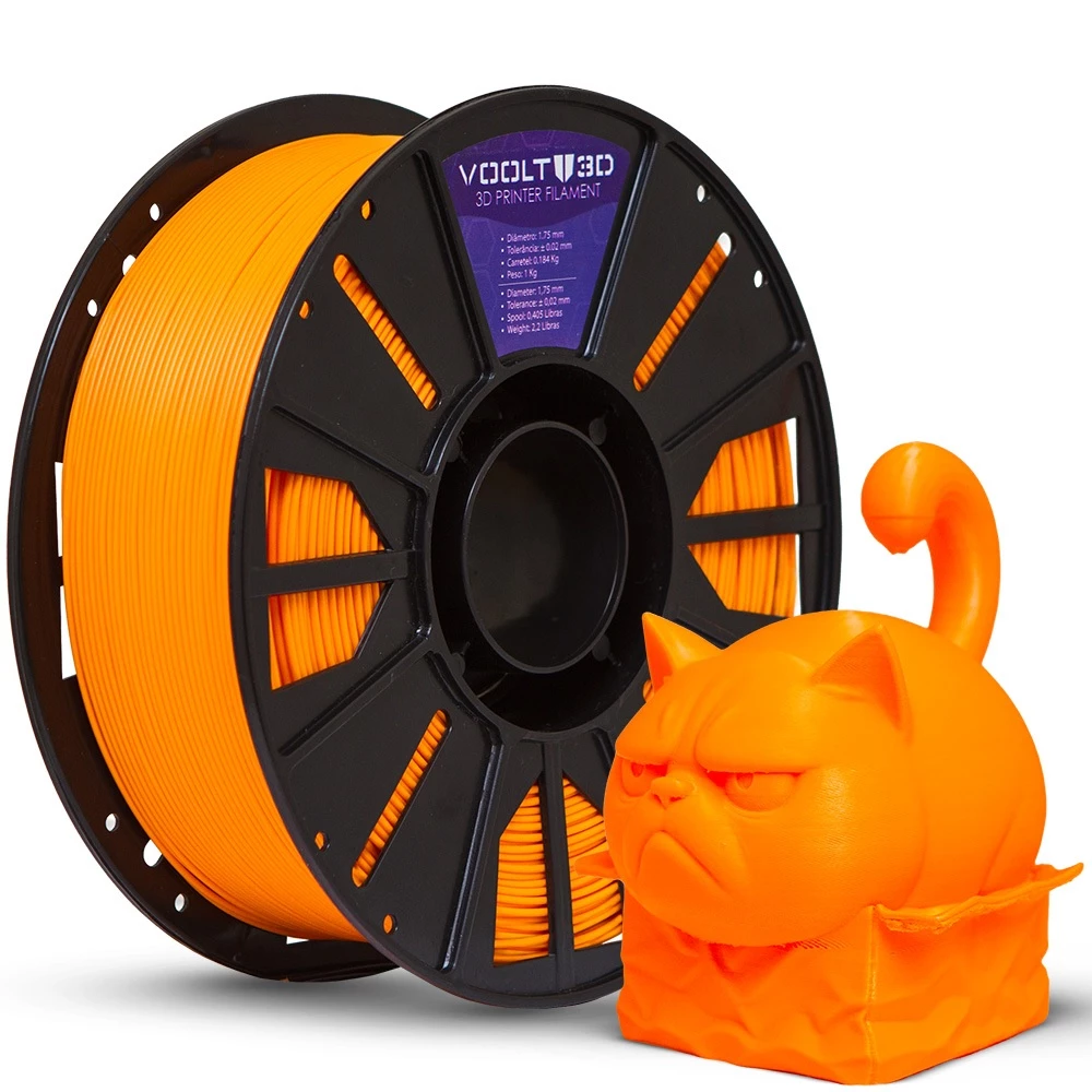 Filamento PLA Laranja Sólido Premium 1Kg 1,75mm Para Impressora 3D FDM - Voolt3D
