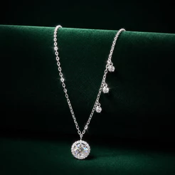 Colar Feminino Pingente Redondo Cravejado Pontos de Luz Prata 925