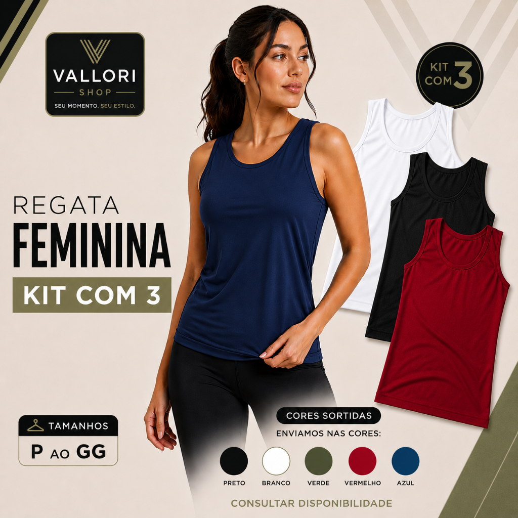 Kit 3 Regatas Blusinha Basica Casual Feminina Blogueira Tendencia Para Lazer, Academia e Esportes
