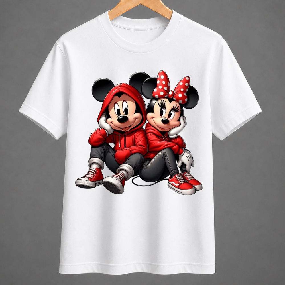 CAMISETA ADULTA UNISEX MINNIE MICKEY CASAL FEMININA NAMORADOS BLUSA ROMANTICA ALEGRE DELICADA FOFA MODERNA CASUAL PLUS