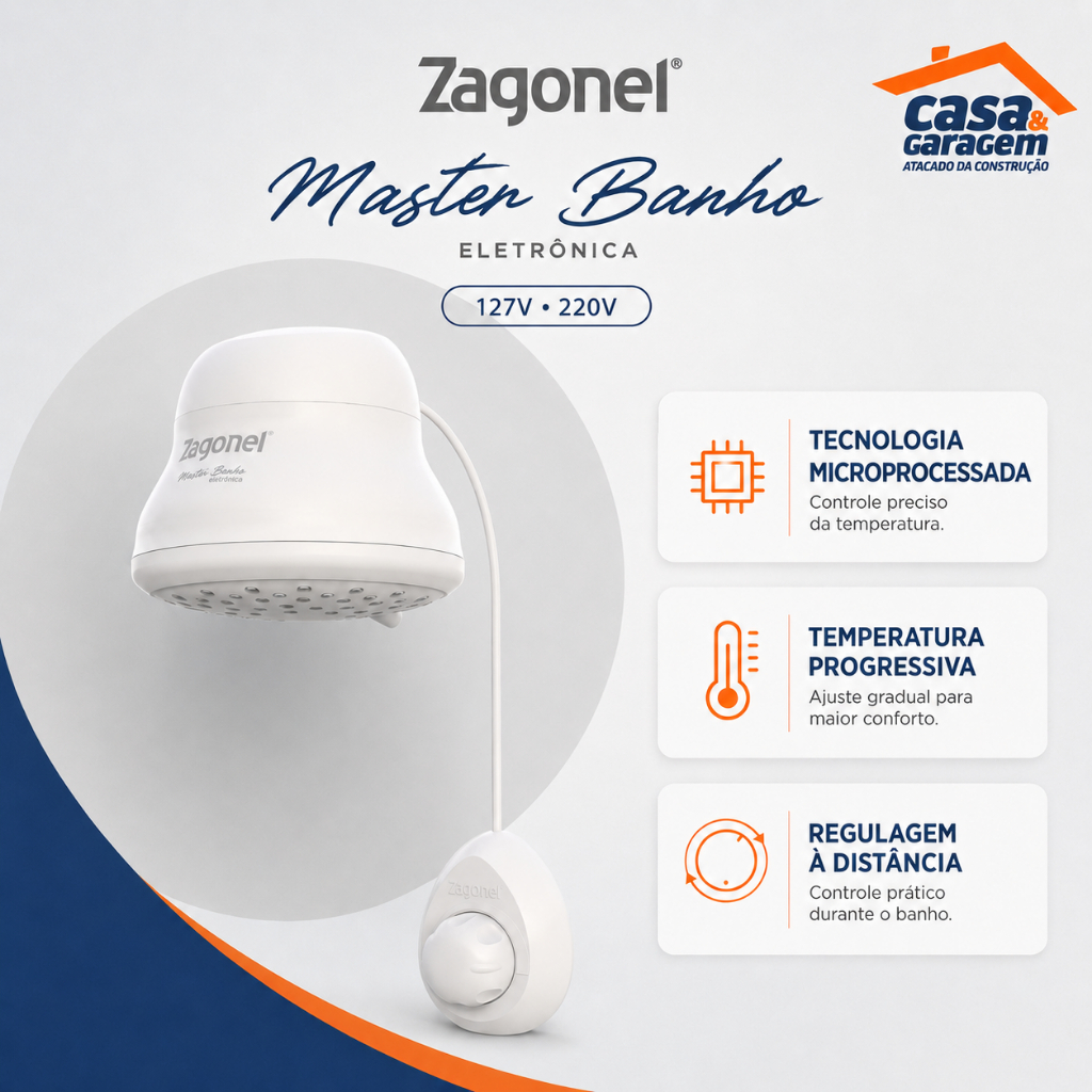 Chuveiro Ducha Master Banho Eletronica Branco Zagonel 127V ou 220V