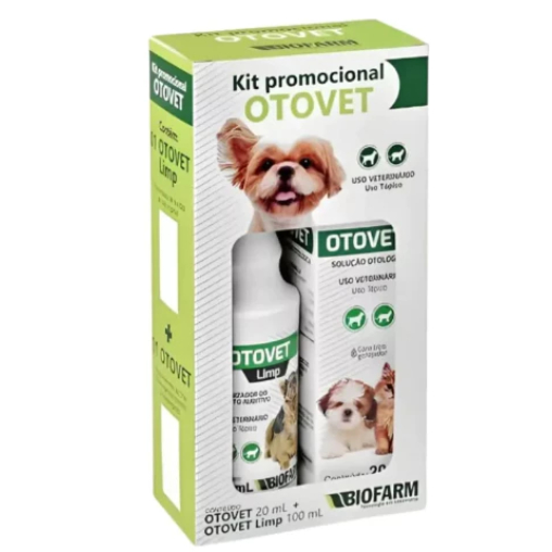 Otovet Kit Tratamento Completo para Otite de Cães e Gatos-Tratamento e Limpeza de Ouvido Pet-Biofarm