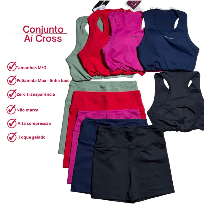 Conjunto fitness short e top Academia Feminino Fitness Gola Alta