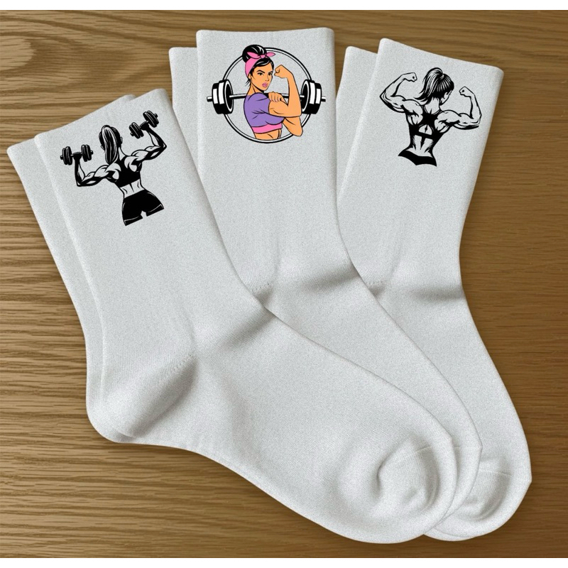 Meias Esportivas Feminina Kit 3 Pares Confortável Academia Estampa Mulher Forte Tendência Algodão
