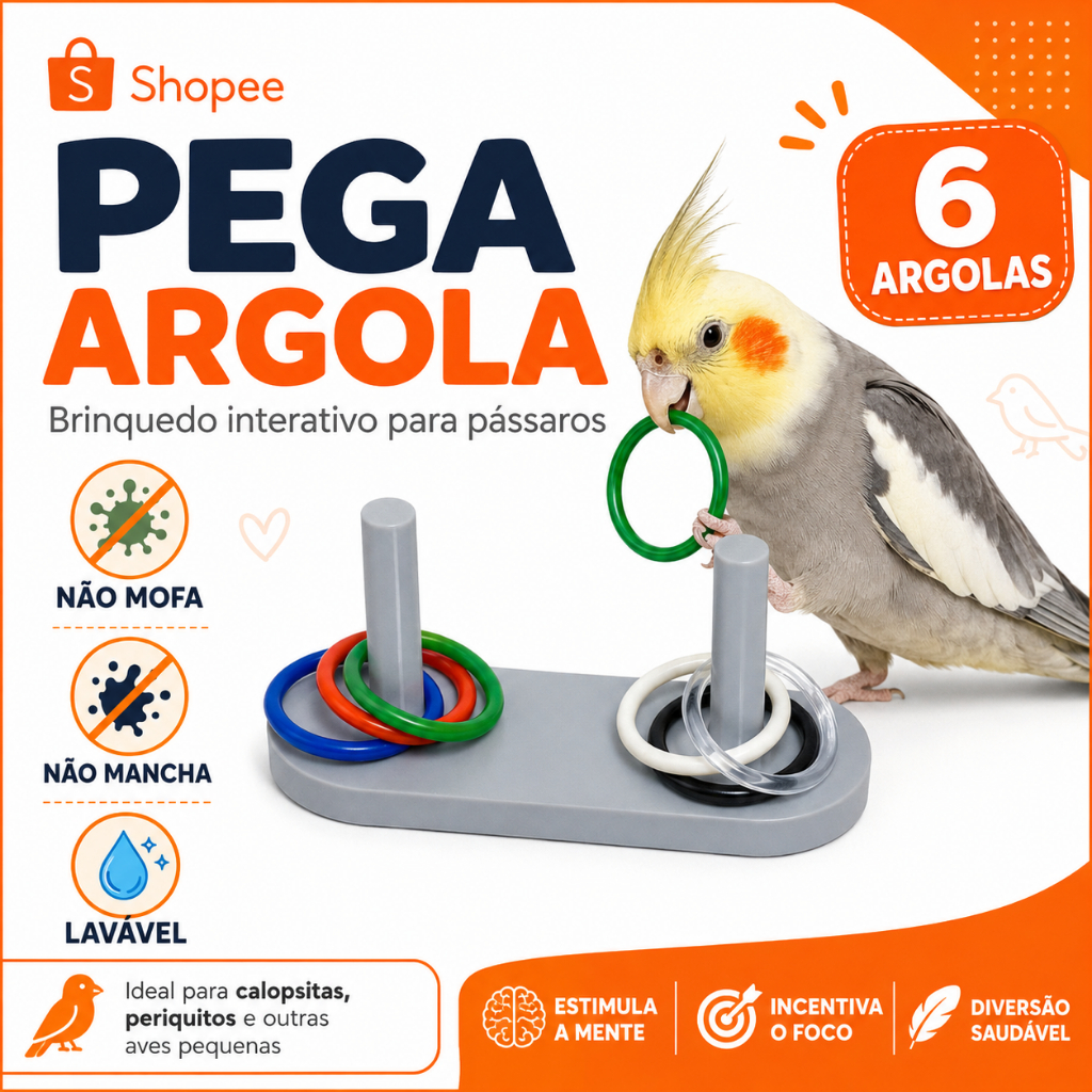 Brinquedo Pega Argola Para Pássaros 6 Argolas Calopsita Periquito
