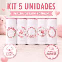 Fralda Pano Bordadas Luxo 70X70CM 100%Algodão Menina Floral Borboleta Jardim Nuvem Ursinha Enxoval Bebê