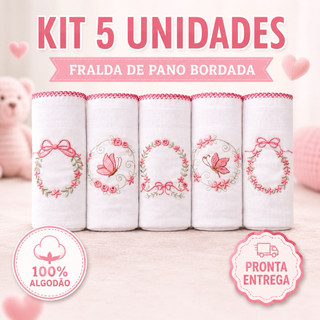 Fralda Pano Bordadas Luxo 70X70CM 100%Algodão Menina Floral Borboleta Jardim Nuvem Ursinha Enxoval Bebê