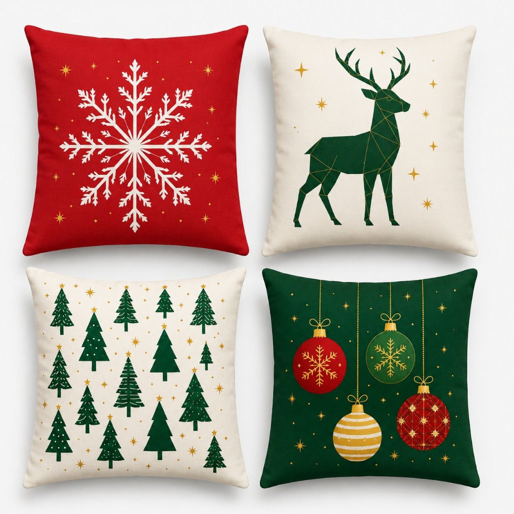 Kit 4 Capas de Almofada Estampa Natalina Decoração de Natal 40x40 Oxford