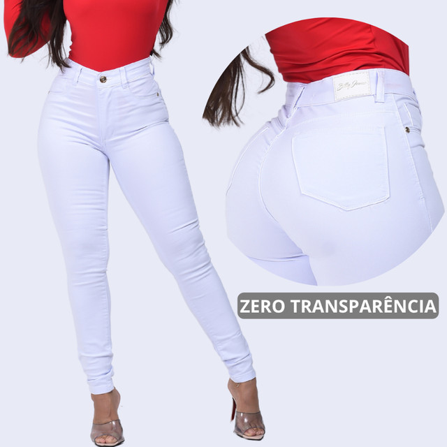 Calça Jeans Branca Feminina Lycra Elastano Cintura Alta Tecido Grosso Sem Transparência, perfeita p Enfermagem/Dentista