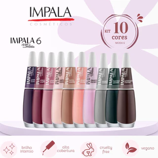 Kit 10 Esmaltes Impala Coleção A Cor da Sua Moda 6 Unhas Manicure Atacado