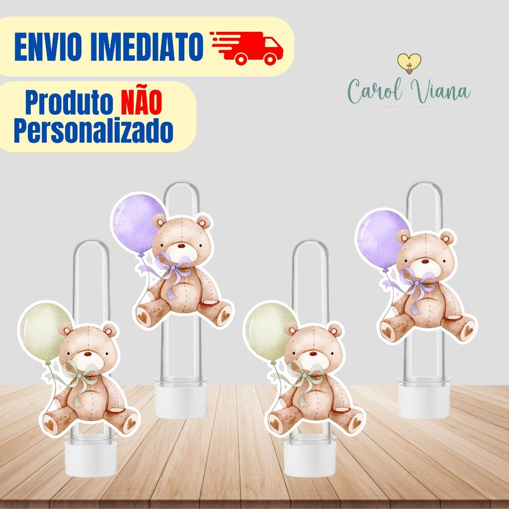 Aplique de Tubete Chá de Revelação Ursinho Verde e Lilás | Tag | Aplique para Tubete | Lembrancinha de Festa Infantil
