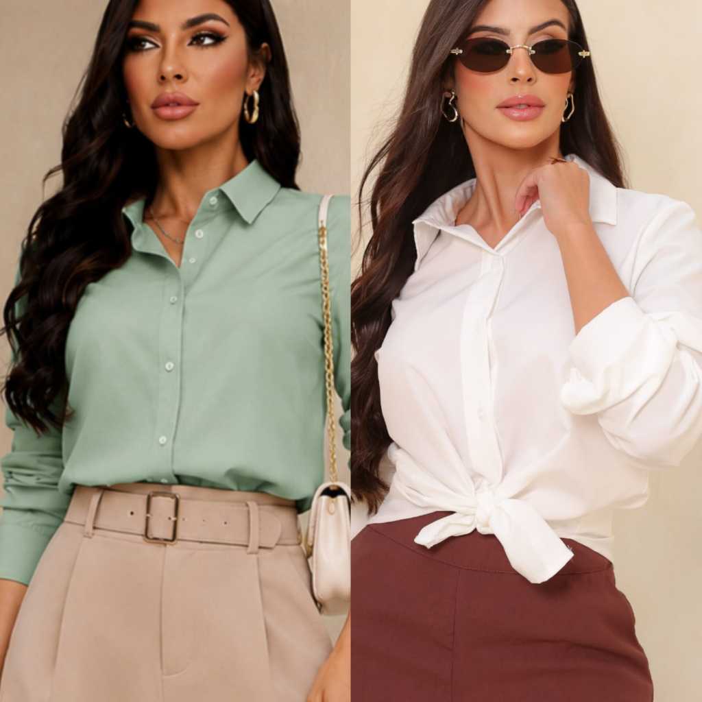Blusa Feminina Estilosa Camisa Lisa Social