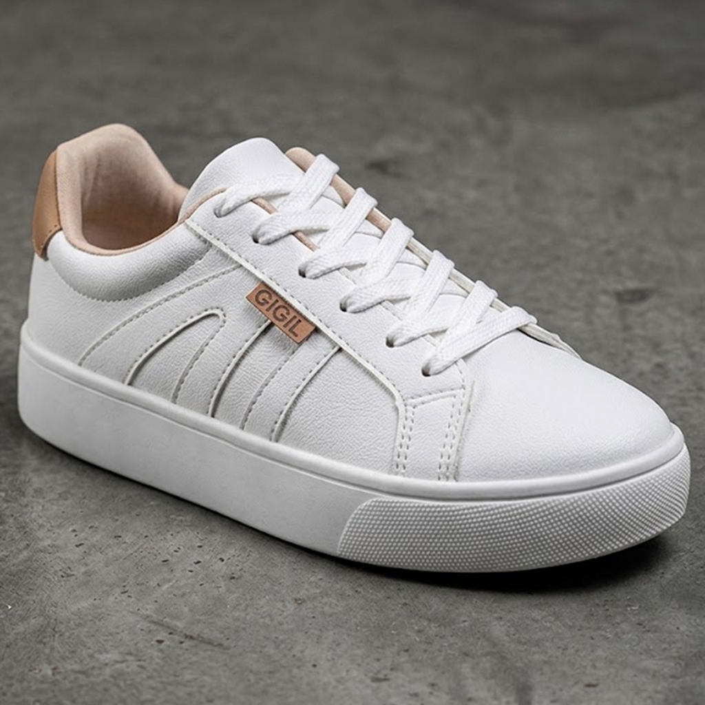 Tênis Feminino Casual Claro Detalhe Lateral Sola Reta Leve Conforto Hope GiGiL