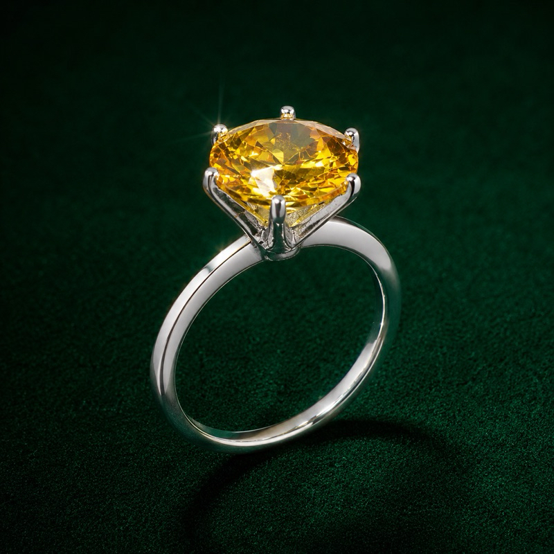 Anel Solitário Zircônia Amarela 10mm Feminino e Sofisticado