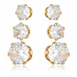 Trio Ponto de Luz Zircônia Brinco Feminino Banahdo a Ouro 18k  3mm 4mm e 5mm ENVIO IMEDIATO!