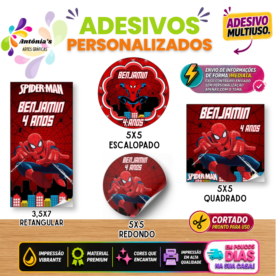 ADESIVOS CORTADOS PERSONALIZADOS 120, 100~40 PARA LEMBRANCINHAS - TEMA: HOMEM ARANHA