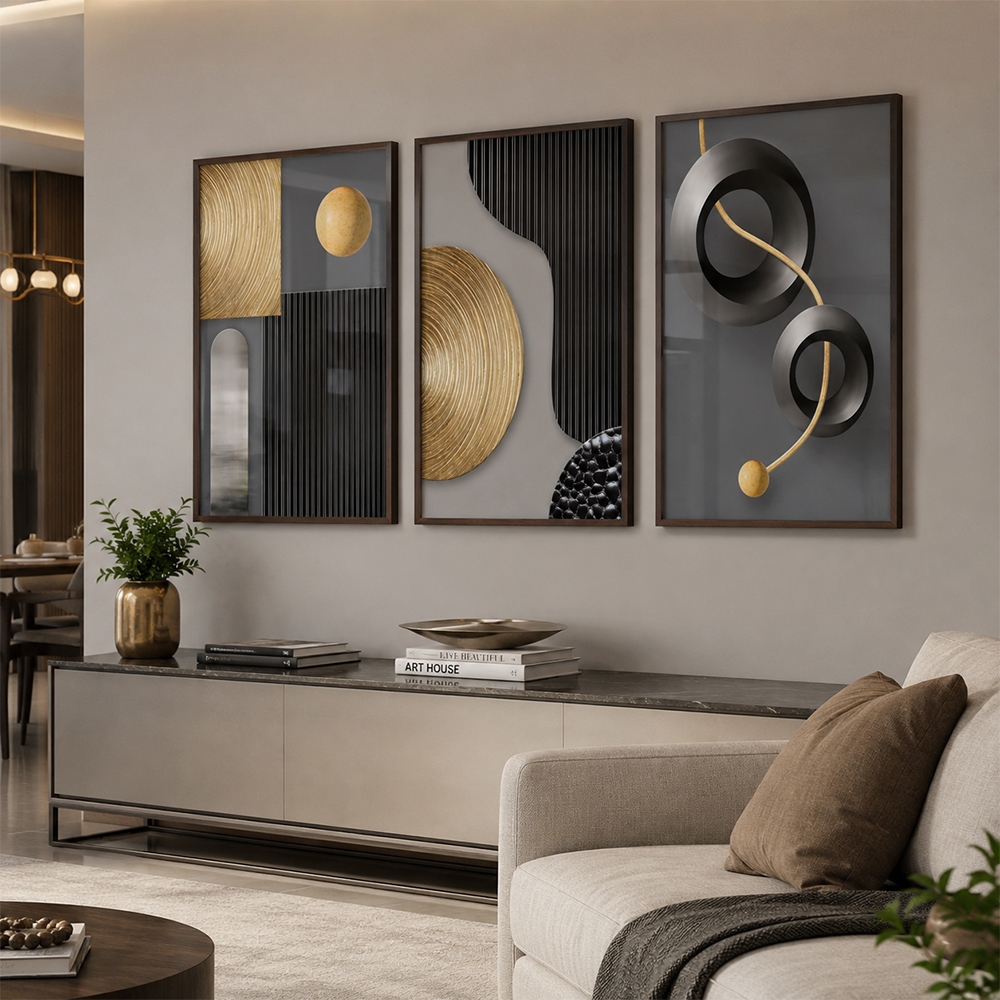 Quadro Decorativo Requinte Geométrico Abstrato Moldura 50x75 ou 60x90