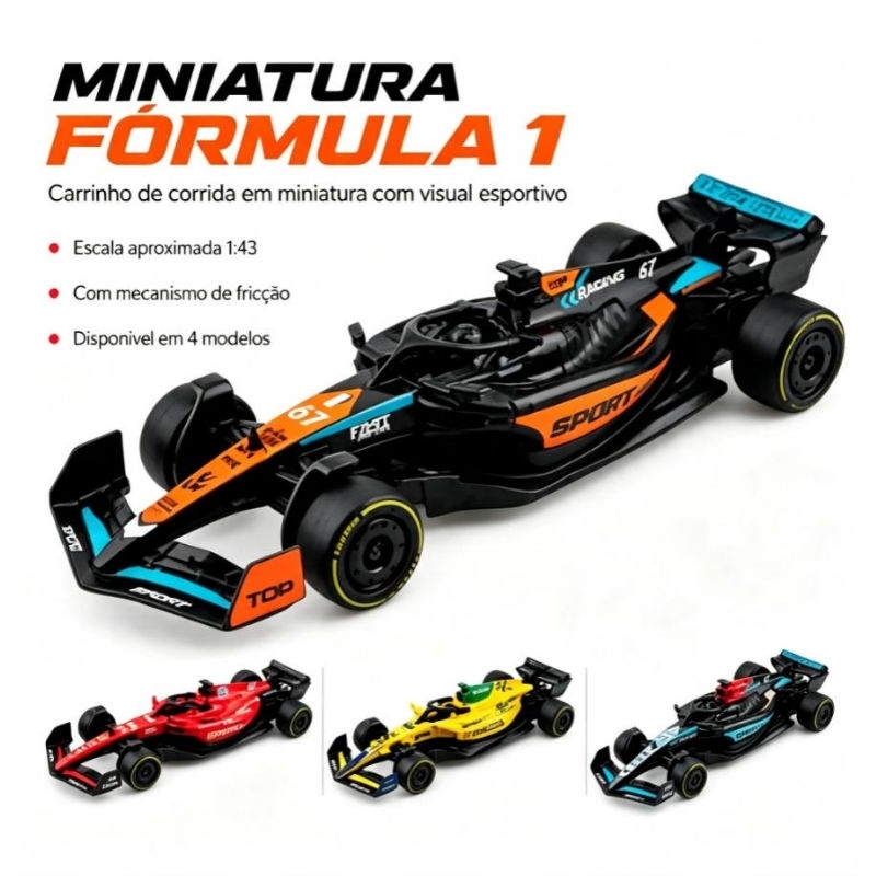 Carrinho Miniatura Fórmula 1 Brinquedo com Fricção Veículo de Corrida 4 Cores Presente Menino 3+