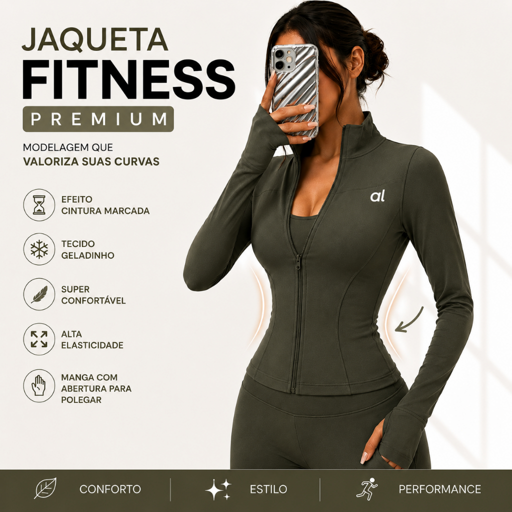 Jaqueta Fitness Feminina Com Polegar Modeladora Compressão Leve Importada Academia Corrida Treino Casual Premium