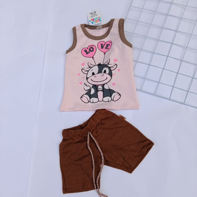 Conjunto Infantil Feminino Menina Blusa Estampada e Bermuda Verão - 3 ANOS