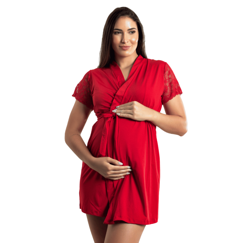 Robe Feminino Manga Curta com Renda