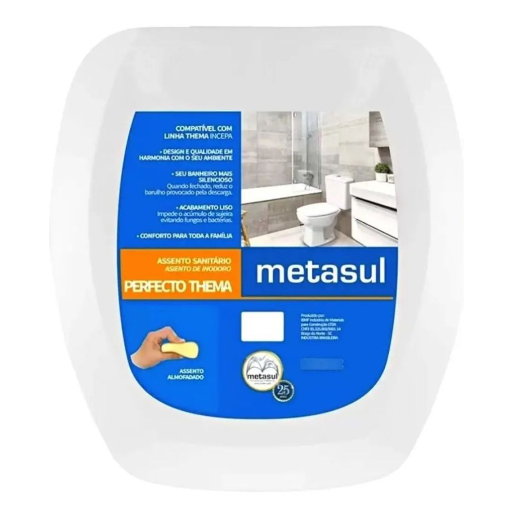 Assento Sanitário Almofadado Incepa Thema Branco Metasul Para Vaso Quadrado