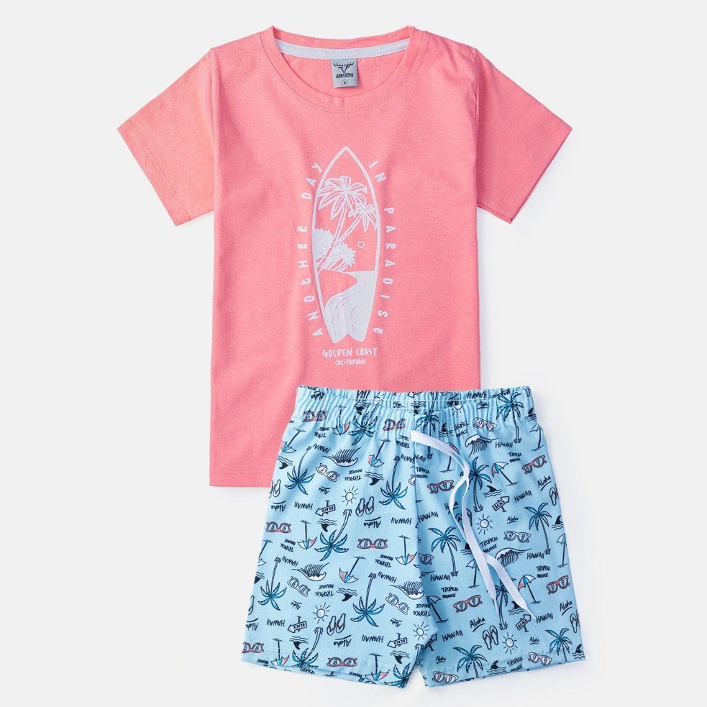 Conjunto Infantil Menino Verão La Luna Another Day Coral Camiseta Manga Curta 2 ao 12