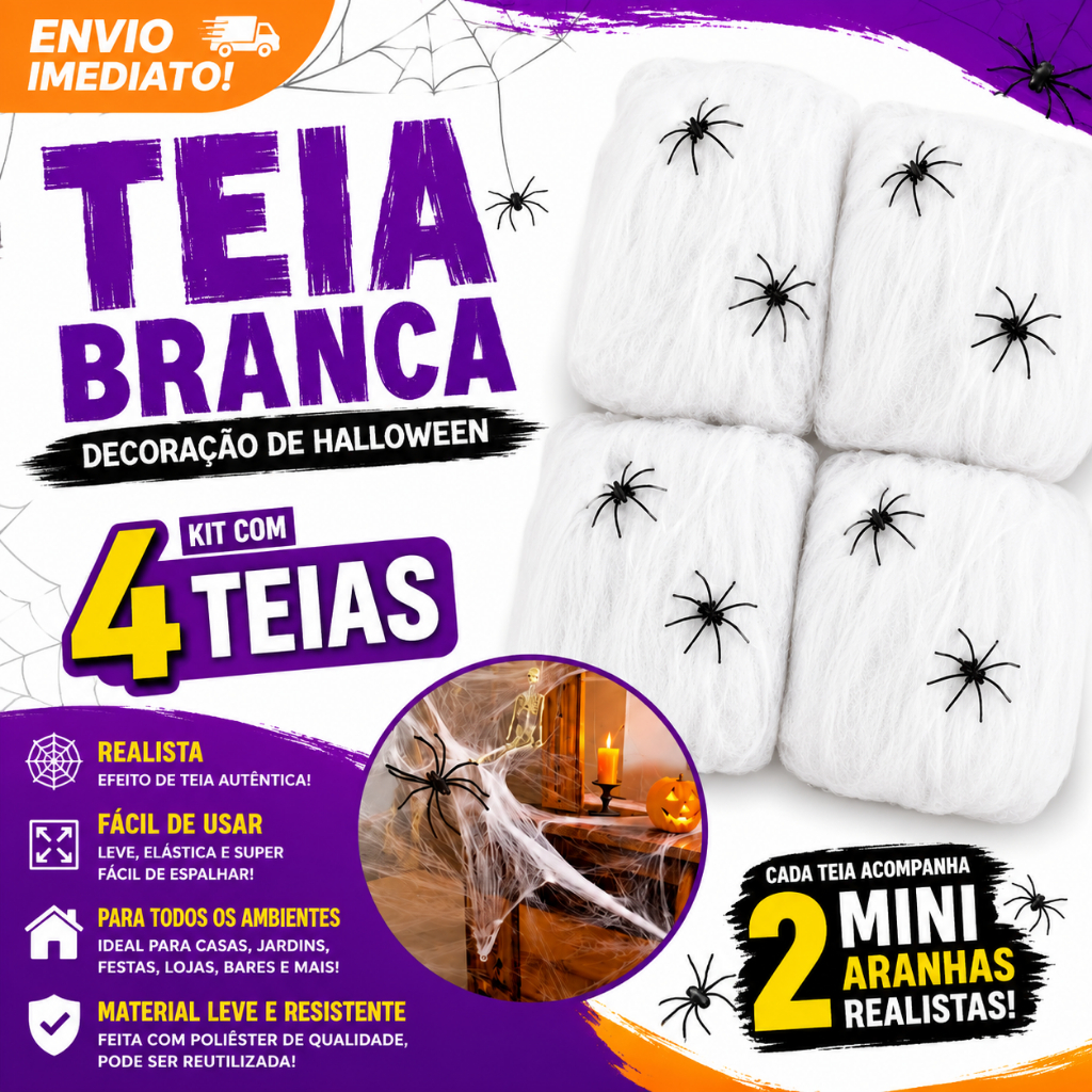 KIT 4 Teia De Aranha Decoração Halloween Teia Decorativa Branca DECORAÇÃO HALLOWWEN