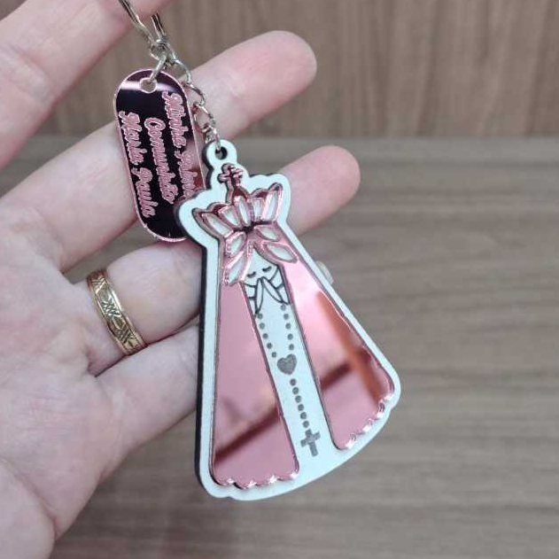 Kit 10 Lembrancinhas Chaveiro com Mini Tag Nossa Senhora Personalizado MDF + Acrílico Espelhado