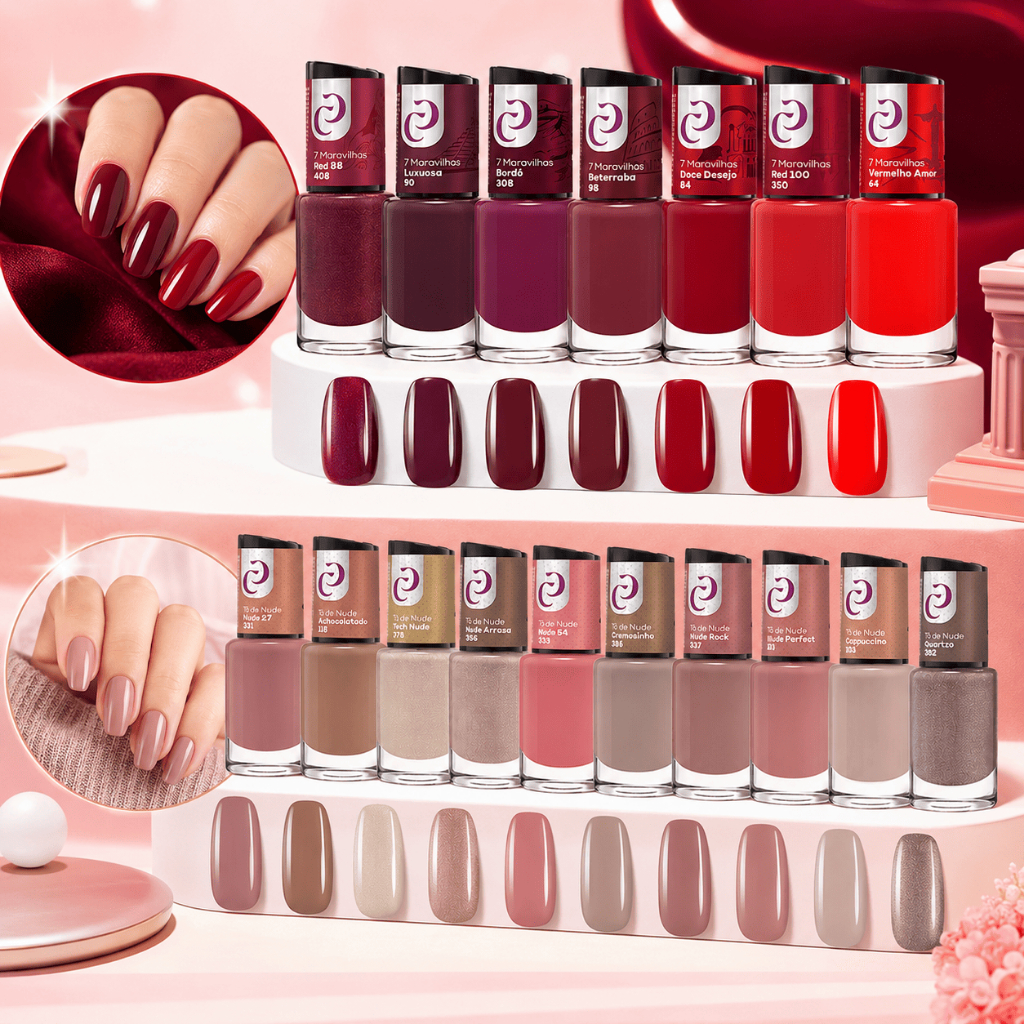 Kit Completo 7 Maravilhas Vermelhos + Kit Completos Nude 10ml Cora