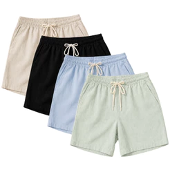Kit 4 Bermudas Linho Masculino Short Mauricinho C/ Bolso Passeio