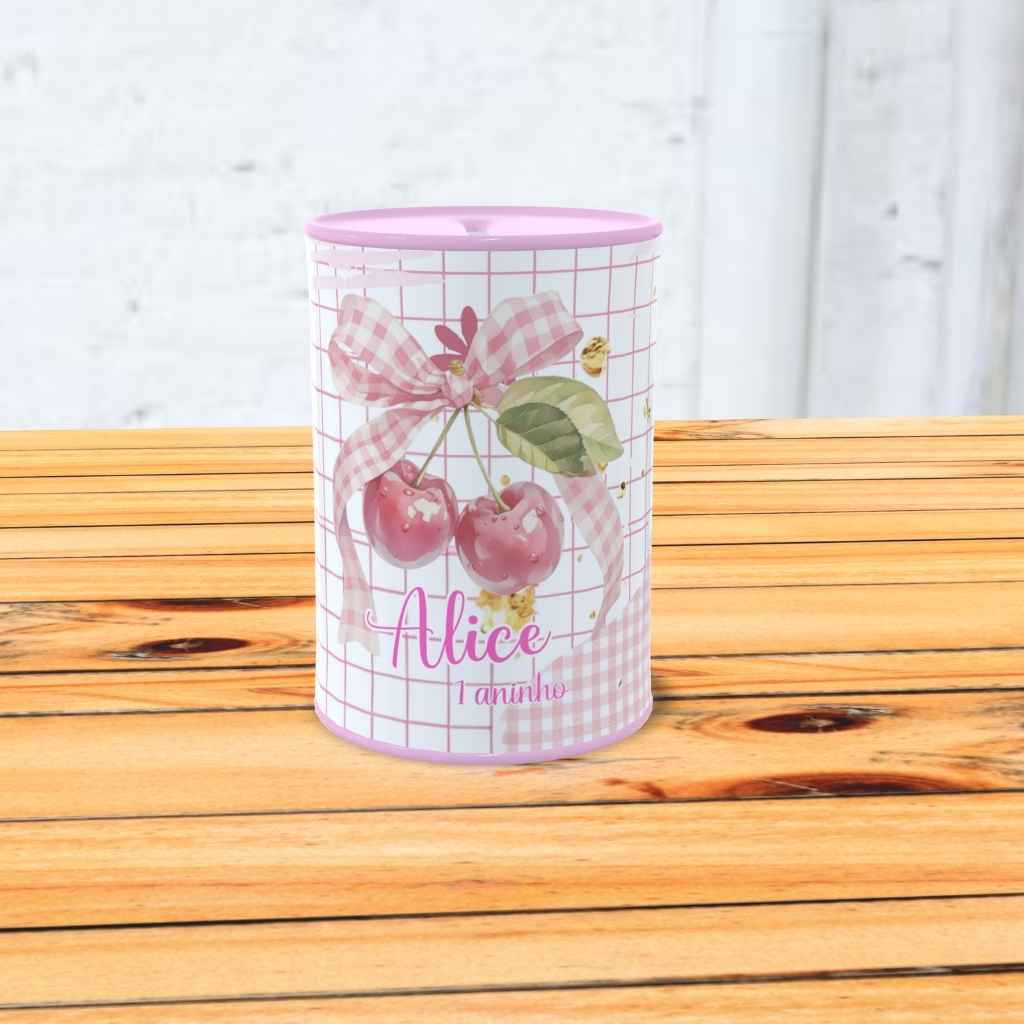 Cofrinho Personalizado Cerejinha - Lembrancinha de Festa Cereja - Cofre Personalizado Cereja