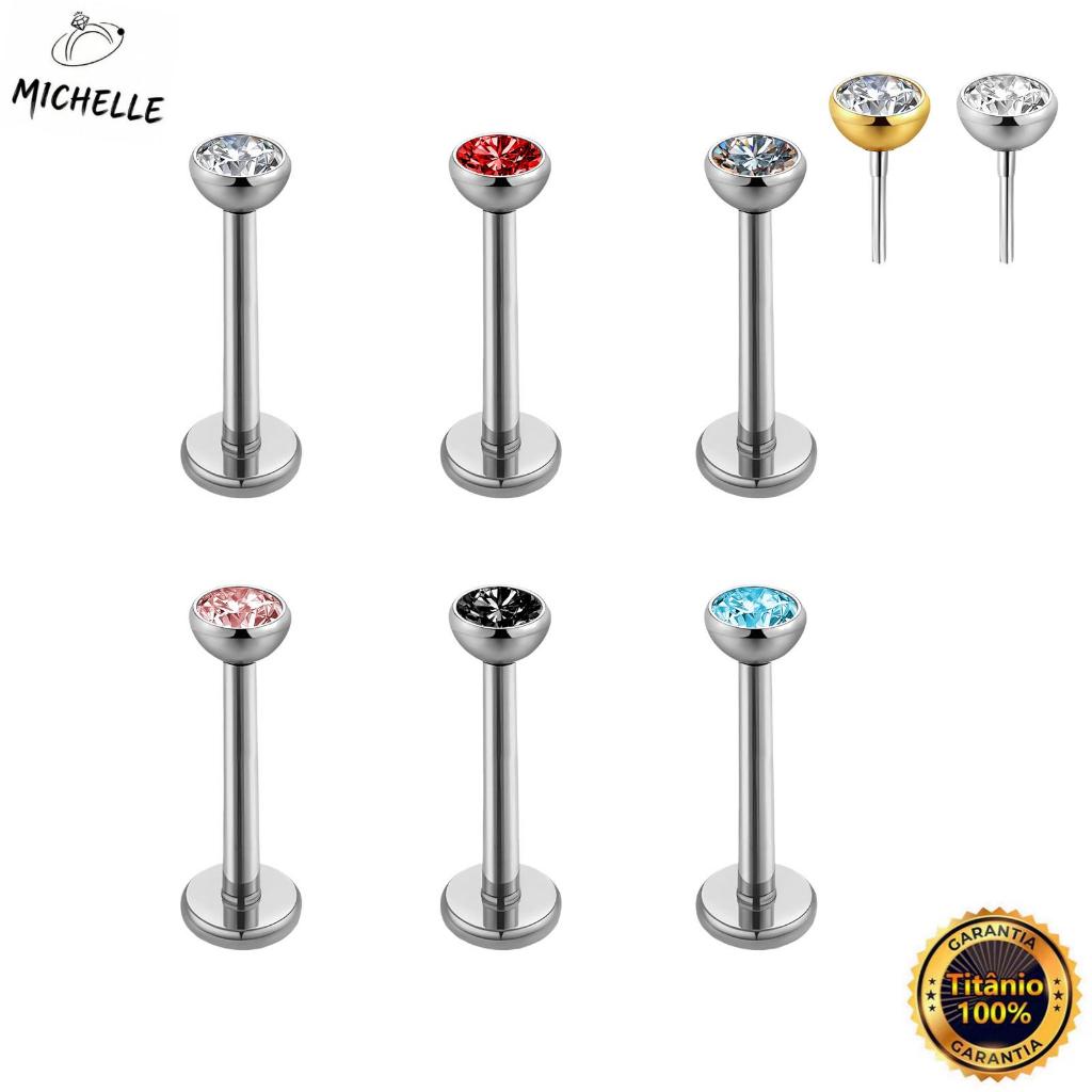 Piercing Labret TitâNio Push Pin ZircôNia Ponto De Luz Colorida | Helix, Tragus, Conch, Boca-Medusa e Outros