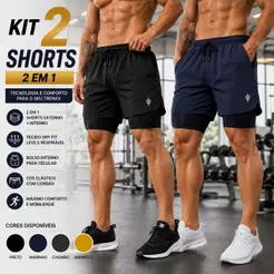 Kit Short Masculino 2 em 1 Bermuda Masculina Academia Treino