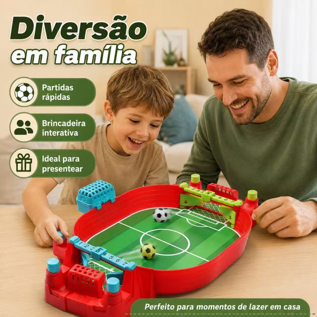 Jogo de Futebol de Mesa Infantil Interativo 2 Jogadores Com Placar, Cesto Organizador e 2 Bolas Brinquedo Esportivo Pres