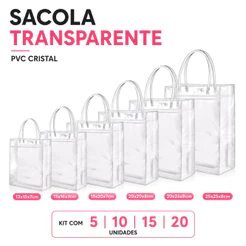 Kit 5/10/20/30/50 Sacola Transparente PVC Multiuso Impermeável para Presentes e Praia