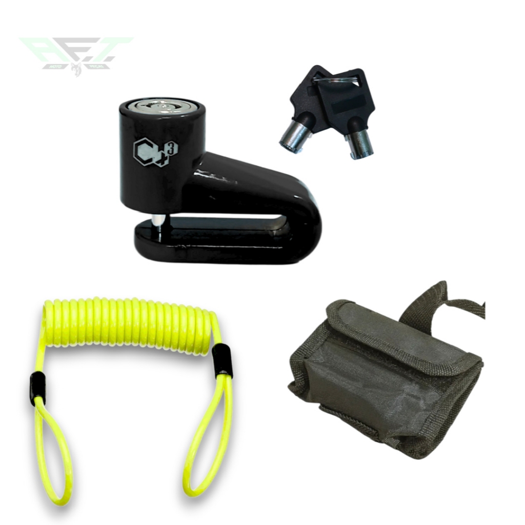 KIT TRAVA DE DISCO CADEADO PARA MOTO COM CABO LEMBRETE E BOLSA DE BRINDE