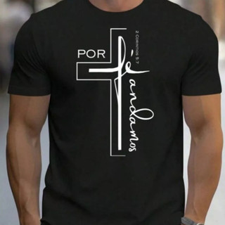 Camiseta Gospel Masculina Por Fé Andamos 2 Coríntios 5:7 Cristã, camisa Por Fé Andamos, gola redonda