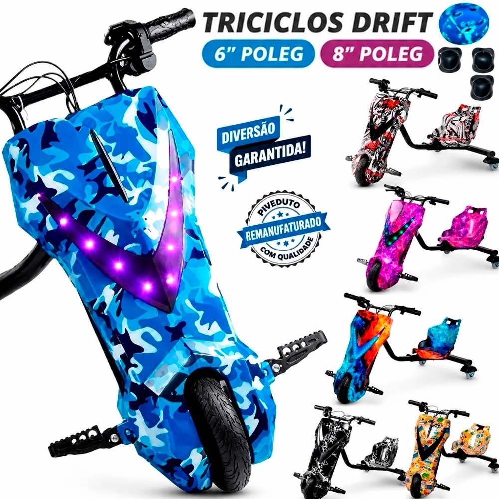 Triciclo Elétrico Infantil 350w 8'" Polegadas Hoverboard Overboard Skate Elétrico com Bluetooth