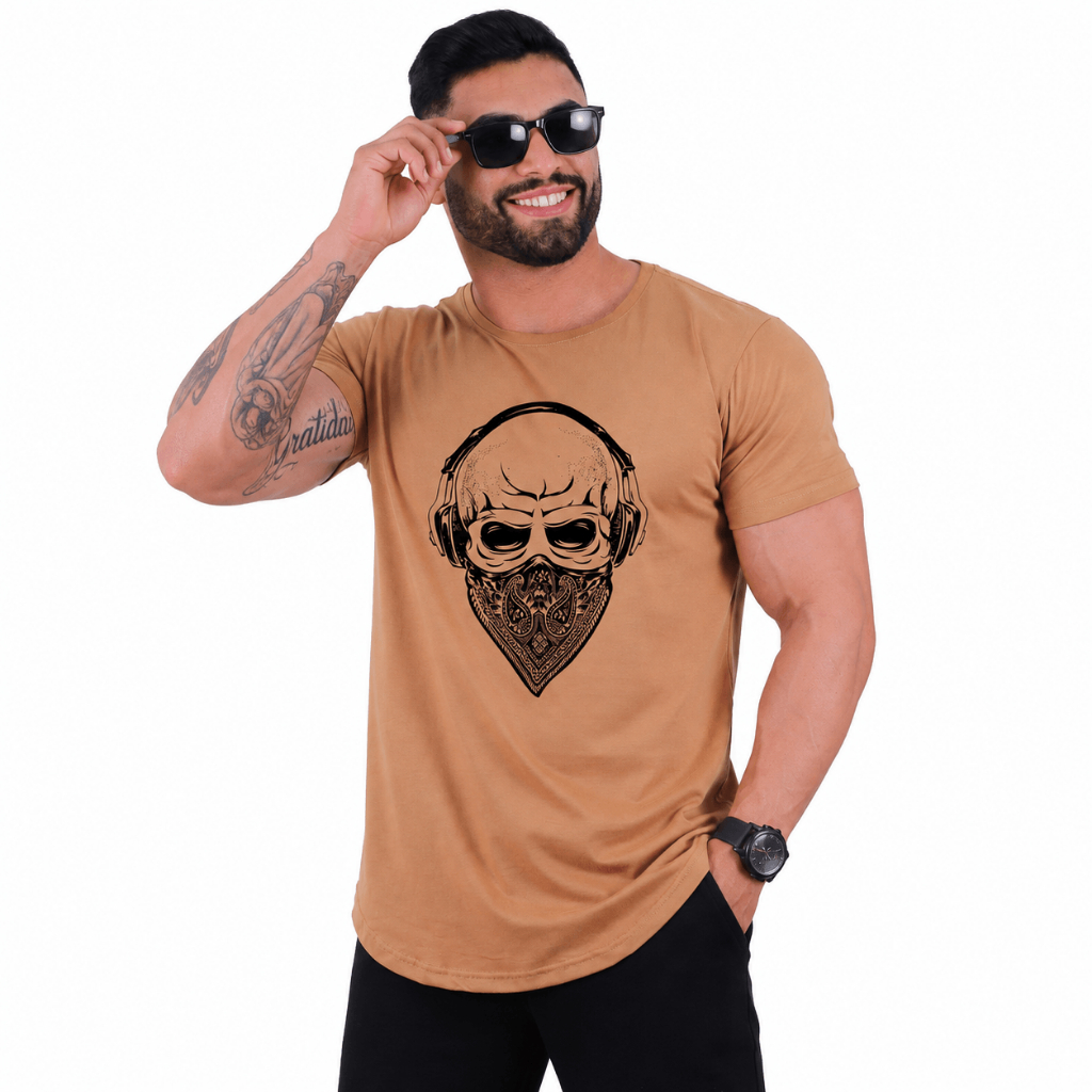 Camiseta Longline Masculina Algodão MXD Conceito Academia Treino Lazer Carta A's de Espadas Caveira