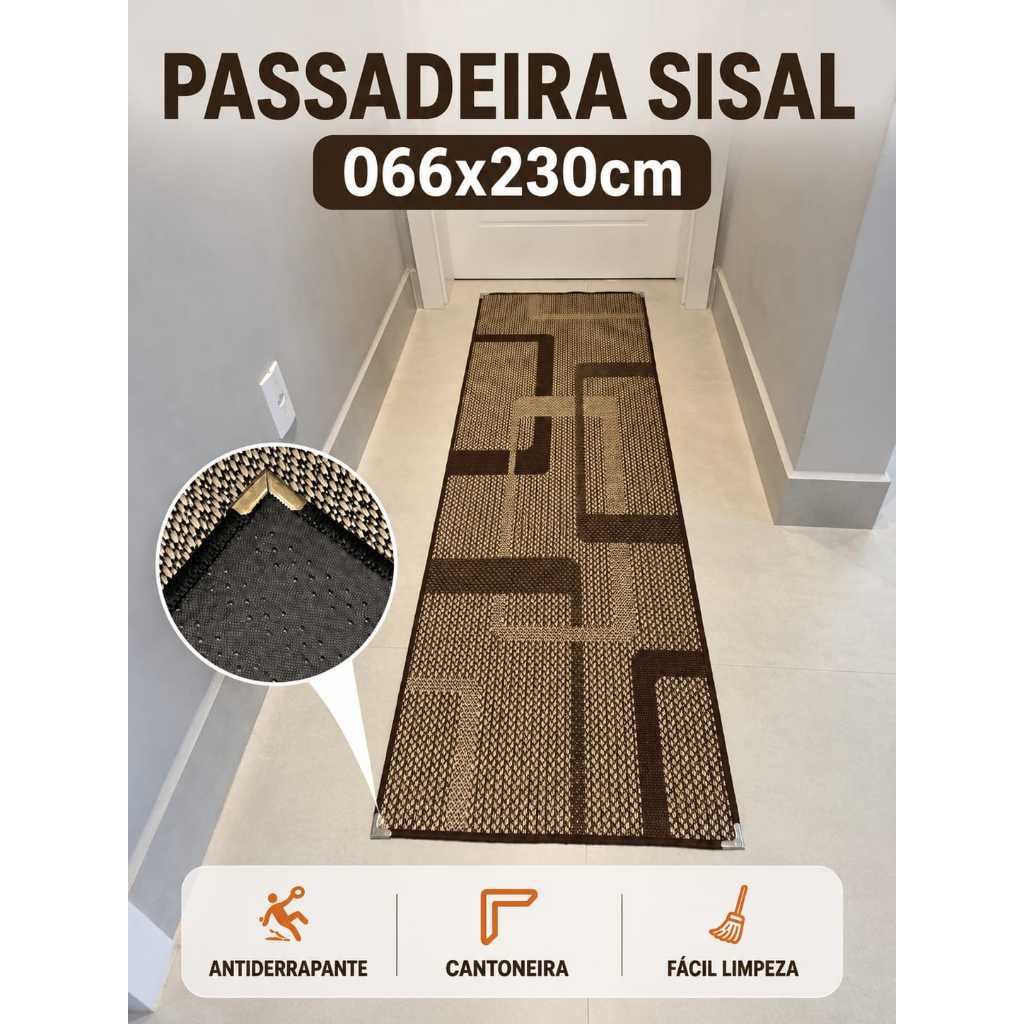 Tapete Passadeira Lancer Sisal 66x230 cm Antiderrapante Cozinha Beira de cama