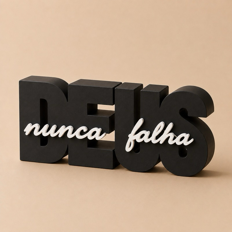 Decoração Cristã Deus Nunca Falha | Letreiro Decorativo Mesa Aparador Estante Presente Evangélico