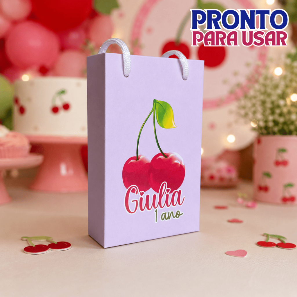 Sacola Surpresa P Personalizada Cereja do Bolo Cerejinha - Lembrancinha - Festa Infantil - Aniversário - CAIXAS MONTADAS